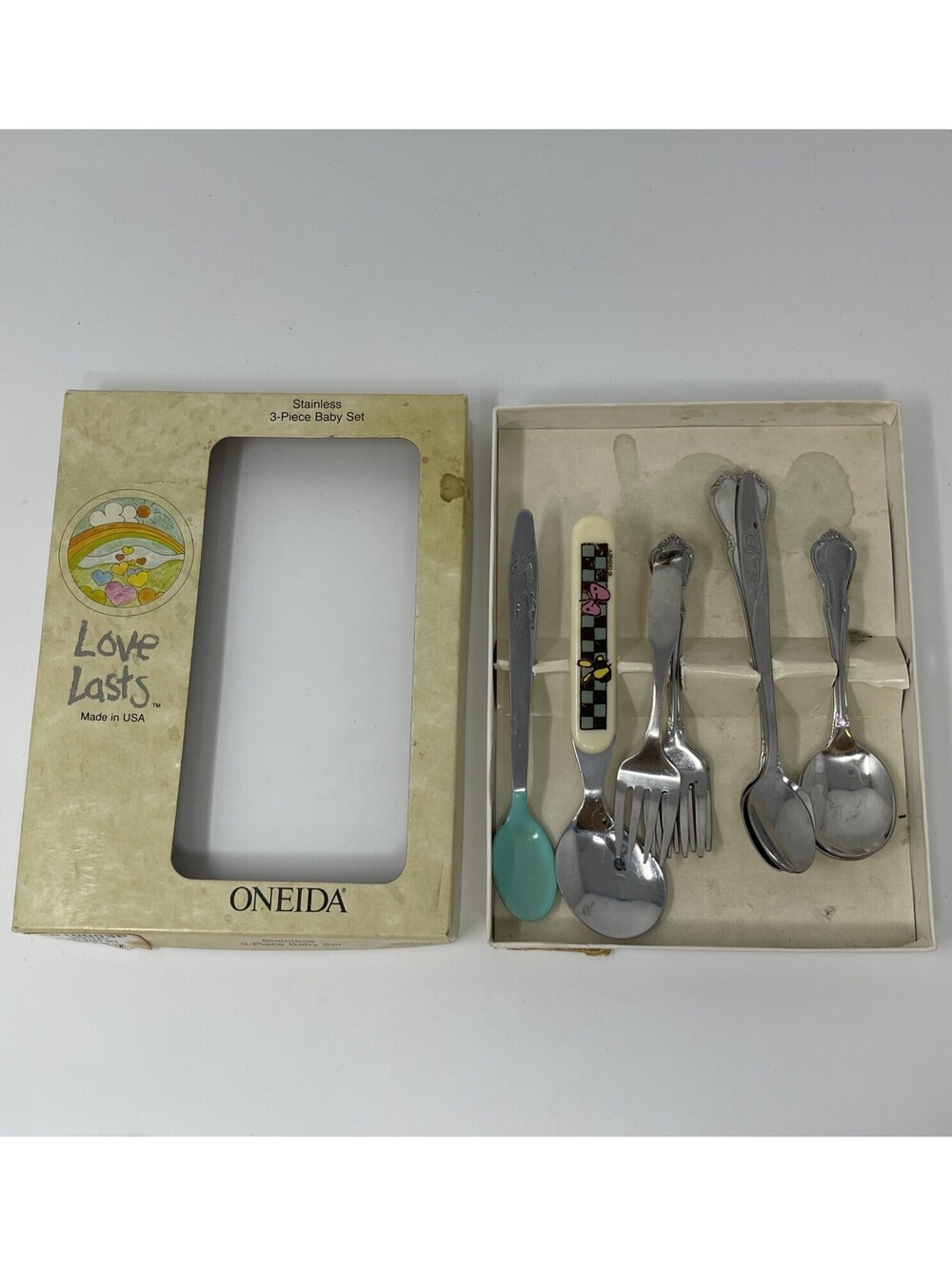 Vintage Oneida Chateau 3-Piece Child Flatware Feeding Set 1990 Silver with 7 Add